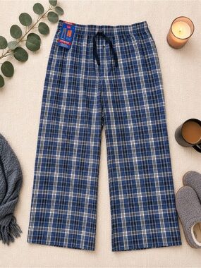 Hanes Men’s 2XL Blue Plaid Stretch Woven Sleep Pants Pajama Pants NWT